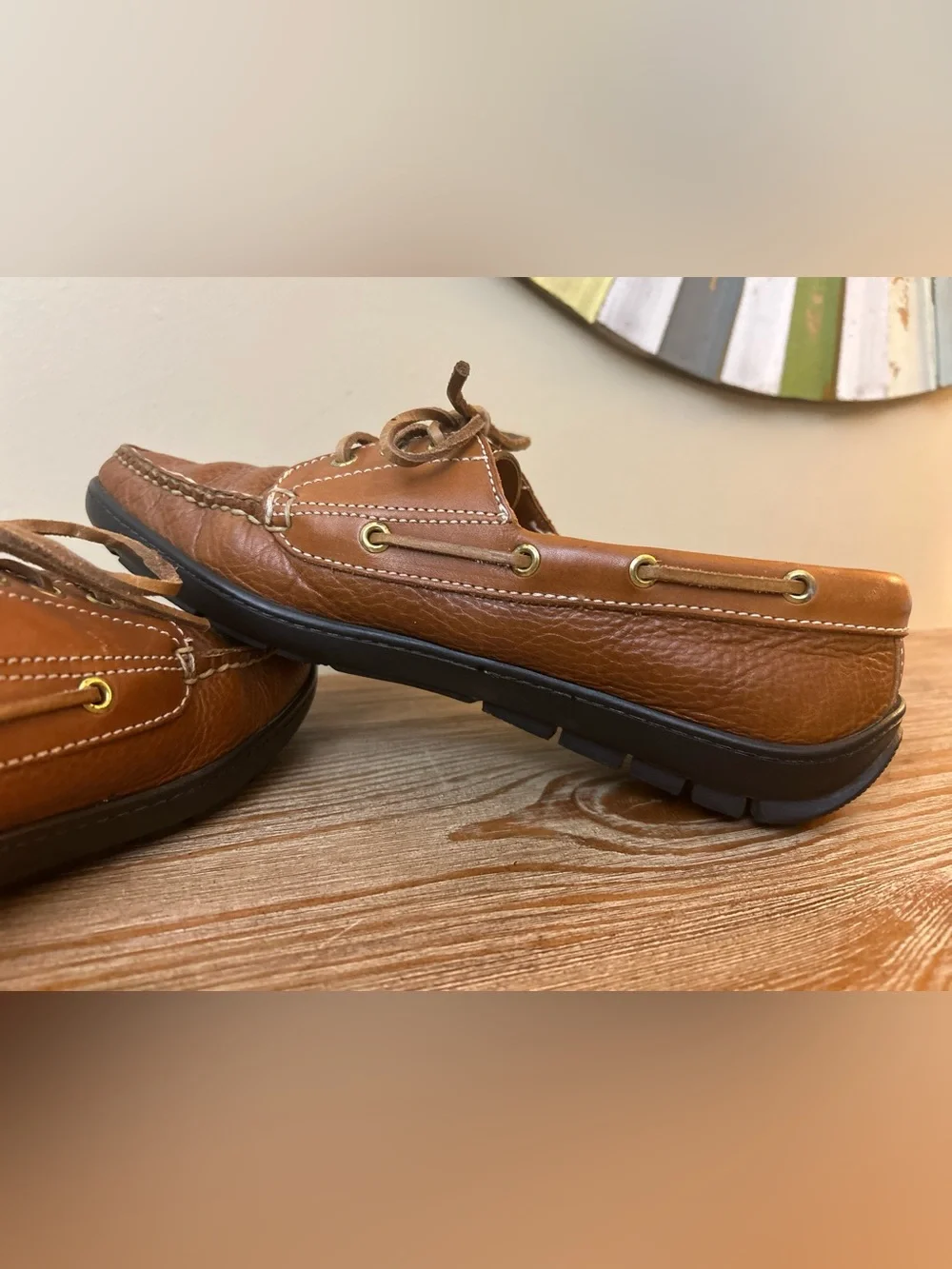 Orvis Vintage Made in USA Brown Leather Boat Shoes Driving Mocs 8.5 D NICE